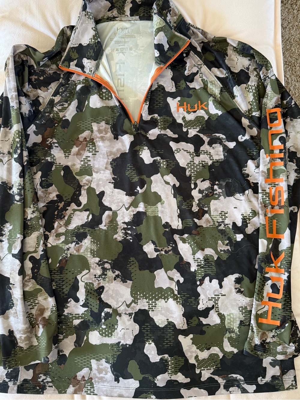 Huk Camo Fishing Pullover Jacket - Green, White, Orange